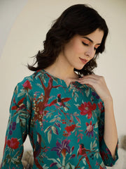 Green Floral Printed Night Suit Set - SanskrutiHomes 