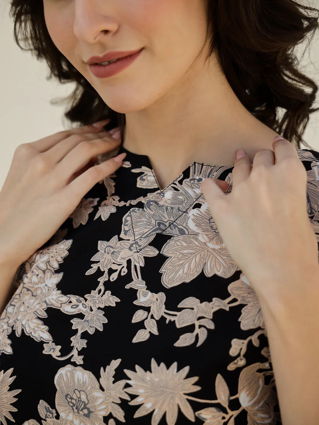 Black Flower Printed Cotton Night Suit - SanskrutiHomes 