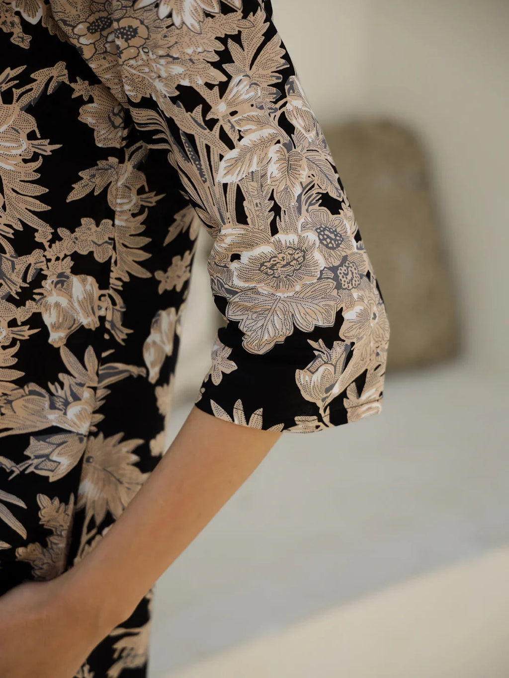 Black Flower Printed Cotton Night Suit - SanskrutiHomes 