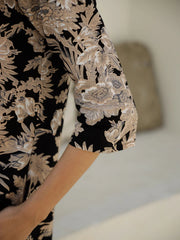 Black Flower Printed Cotton Night Suit - SanskrutiHomes 