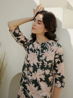Green Color Flower Printed Night Suit - SanskrutiHomes 