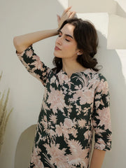 Green Color Flower Printed Night Suit - SanskrutiHomes 