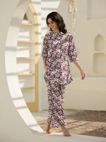 Maroon Floral Printed Cotton Night Suit - SanskrutiHomes 