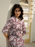 Maroon Floral Printed Cotton Night Suit - SanskrutiHomes 