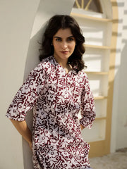 Maroon Floral Printed Cotton Night Suit - SanskrutiHomes 