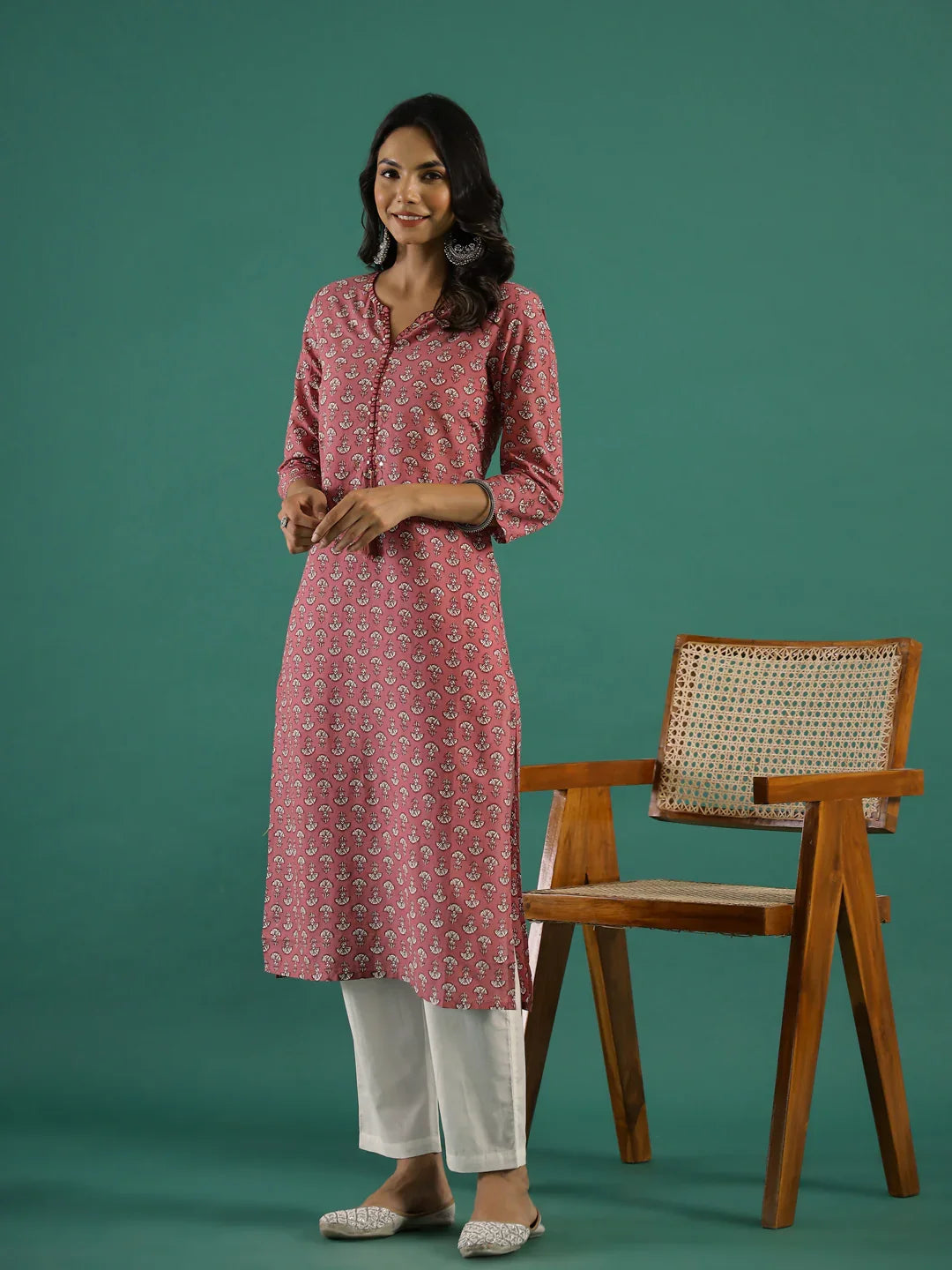 Multi Color Floral Print Round Neck Cotton Kurta for Women - SanskrutiHomes 