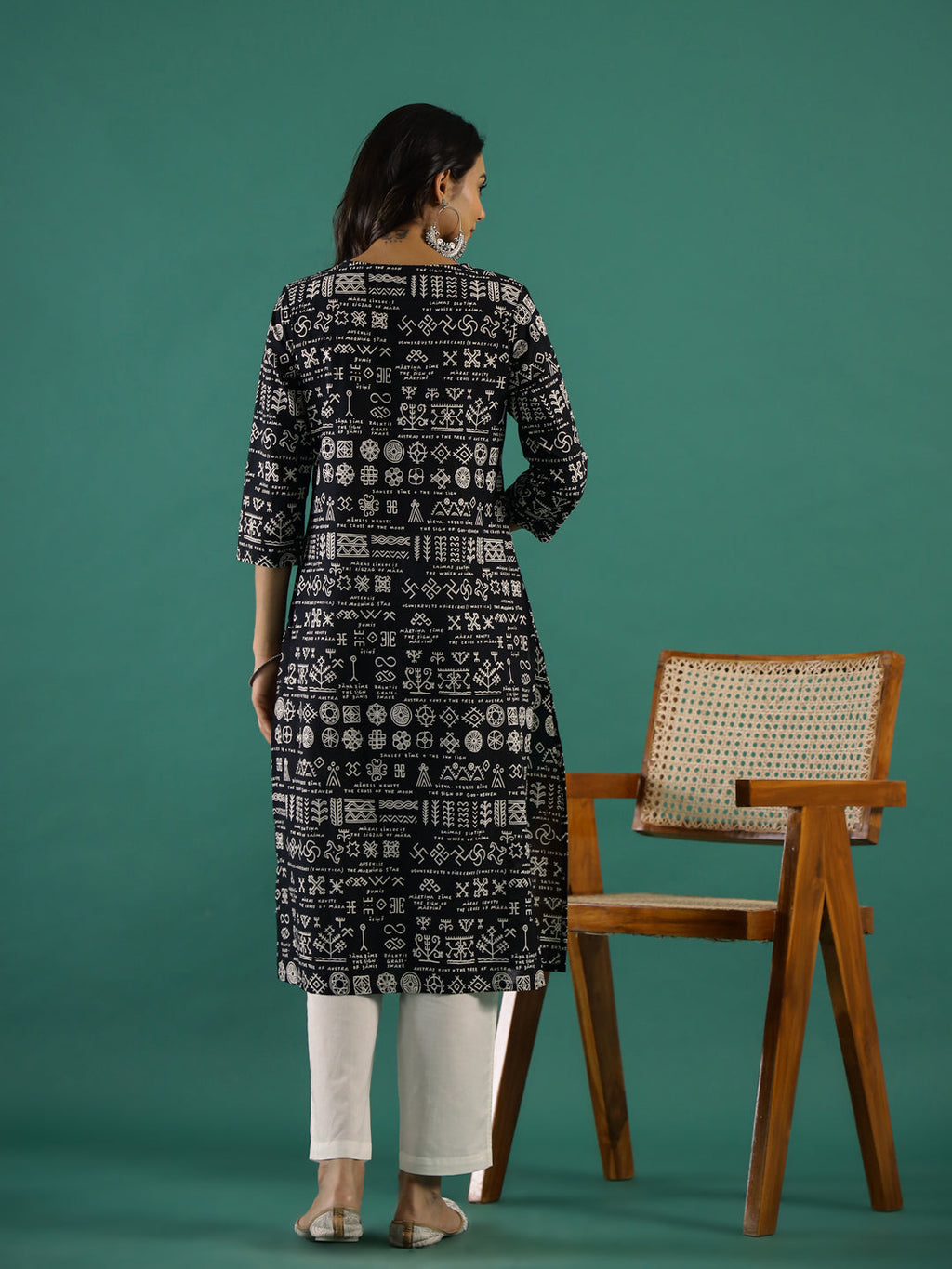 Black Tassel Printed Kurti Set - SanskrutiHomes 