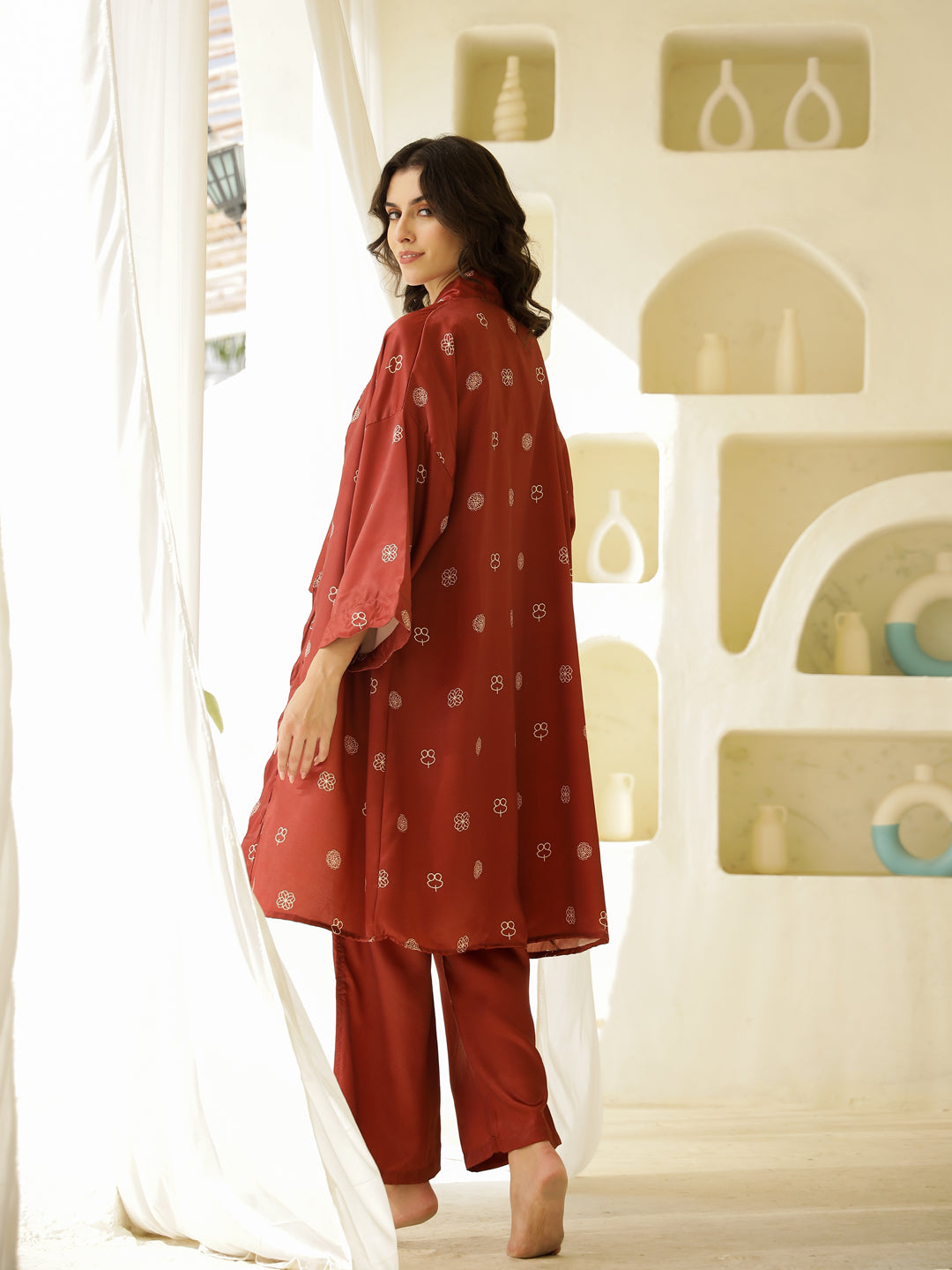 Set of 3 Satin Printed Co-ords Set for Women - SanskrutiHomes 