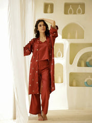 Set of 3 Satin Printed Co-ords Set for Women - SanskrutiHomes 
