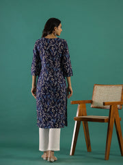 Navy Blue Printed Kurta