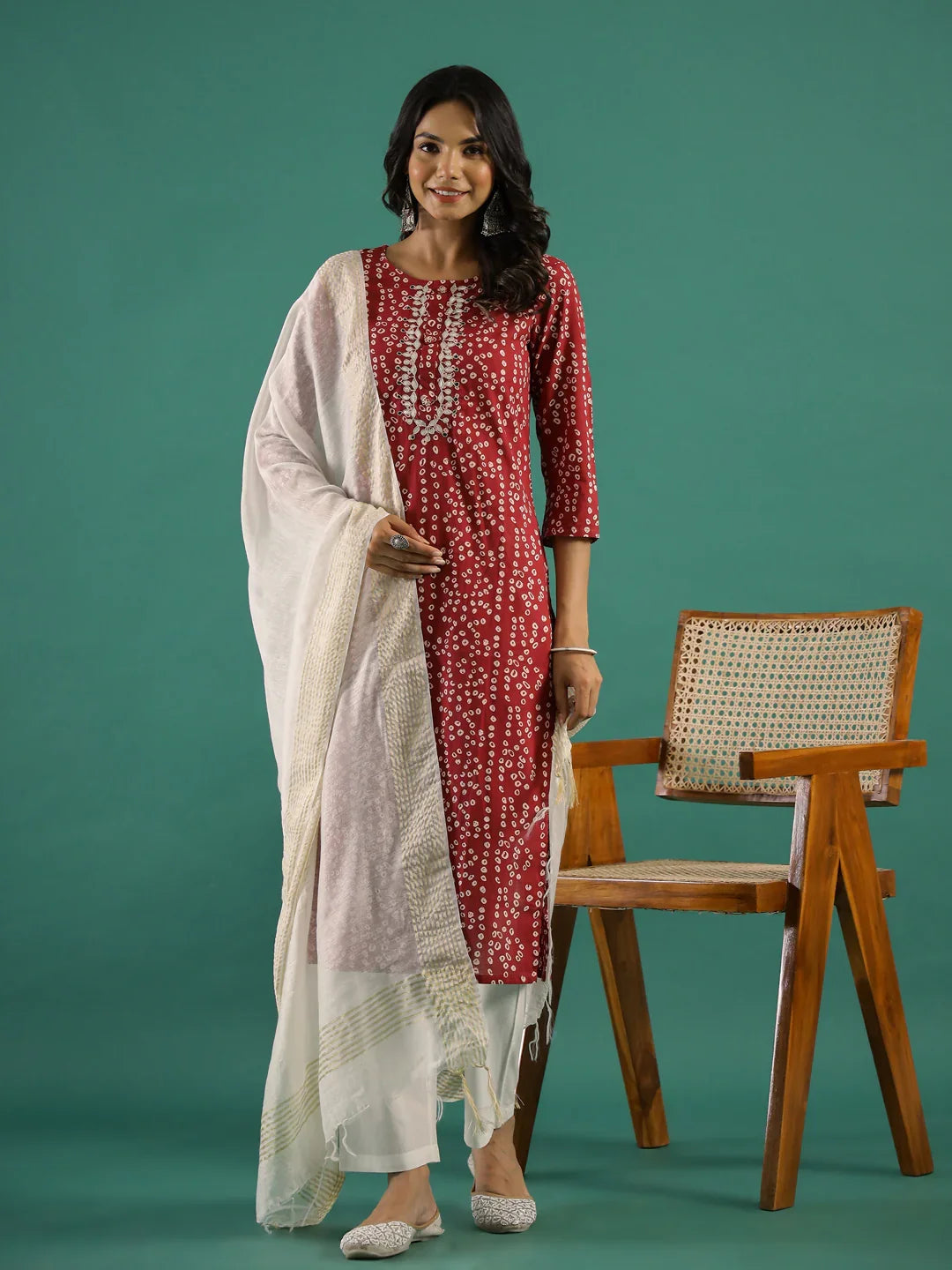Maroon & White Printed Set - SanskrutiHomes 