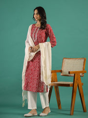 Maroon & White Printed Set - SanskrutiHomes 