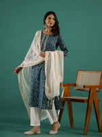 Green & White Kurta Set - SanskrutiHomes 