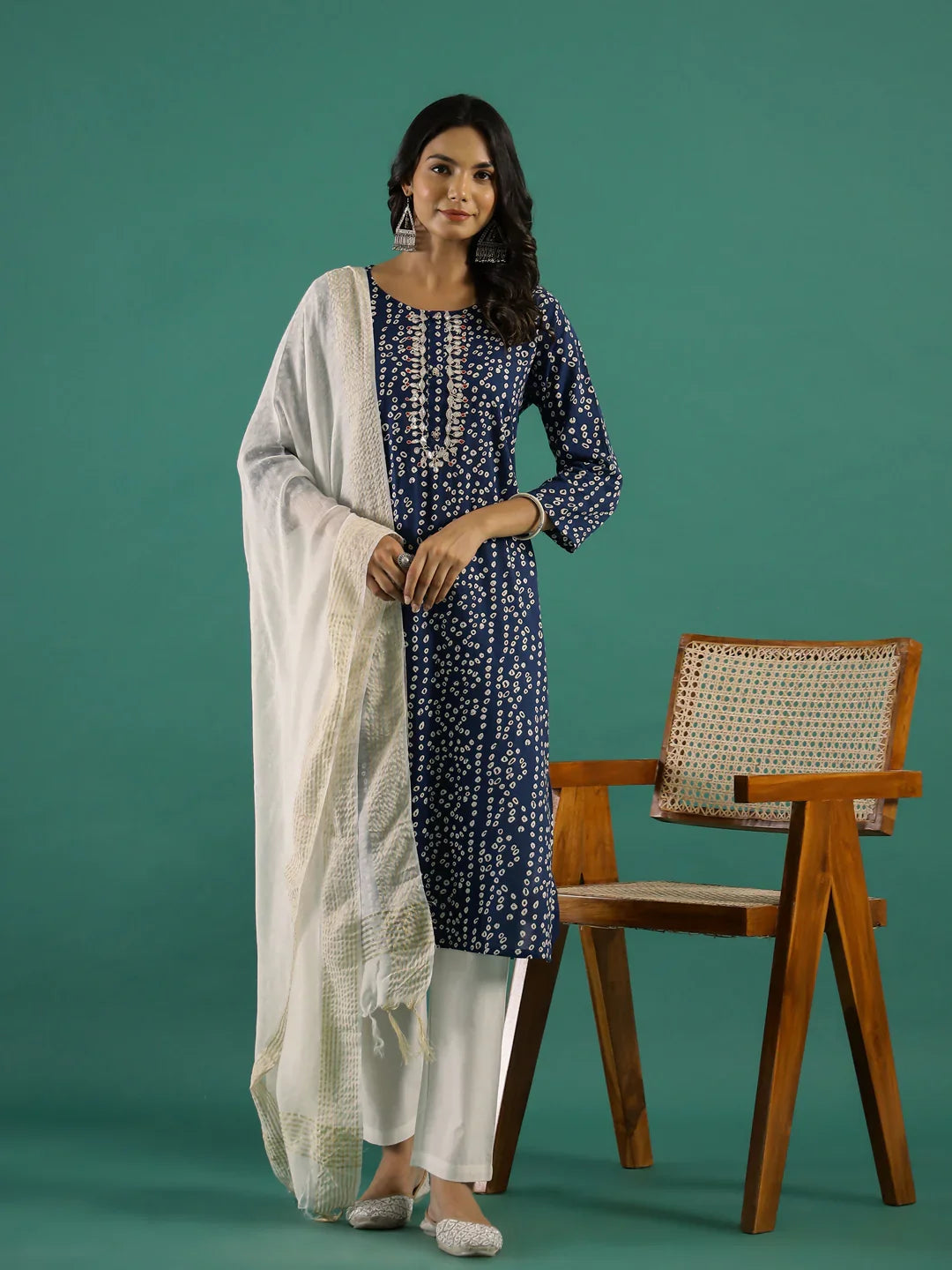 Blue & White Kurta Set - SanskrutiHomes 
