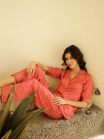 Rust Color Solid Print Satin Night Suit Set - SanskrutiHomes 