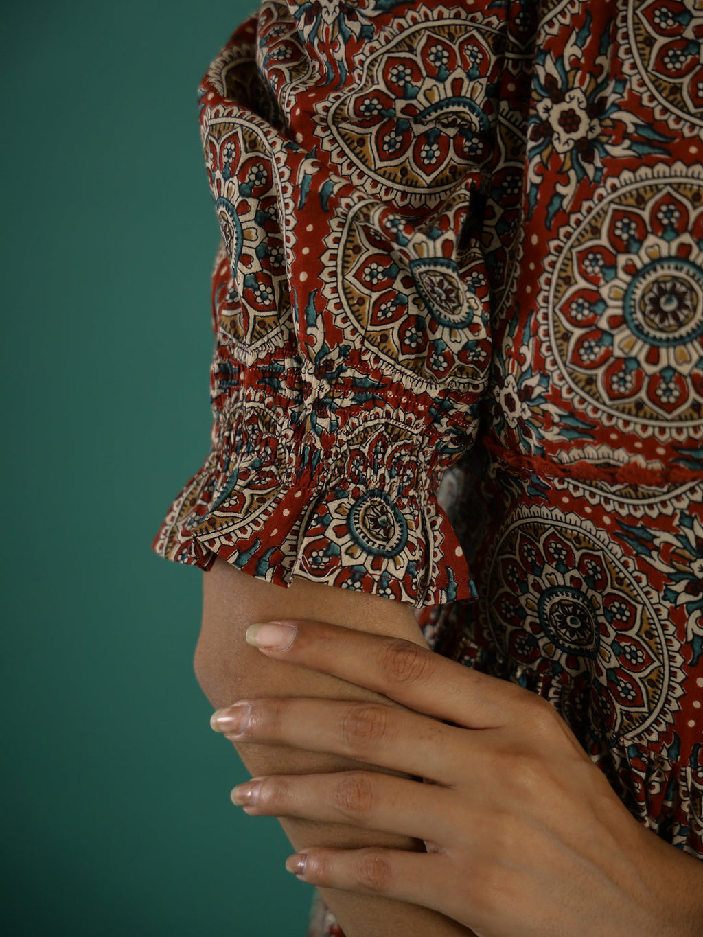 Cotton Floral Printed V-Neck Dress - SanskrutiHomes 