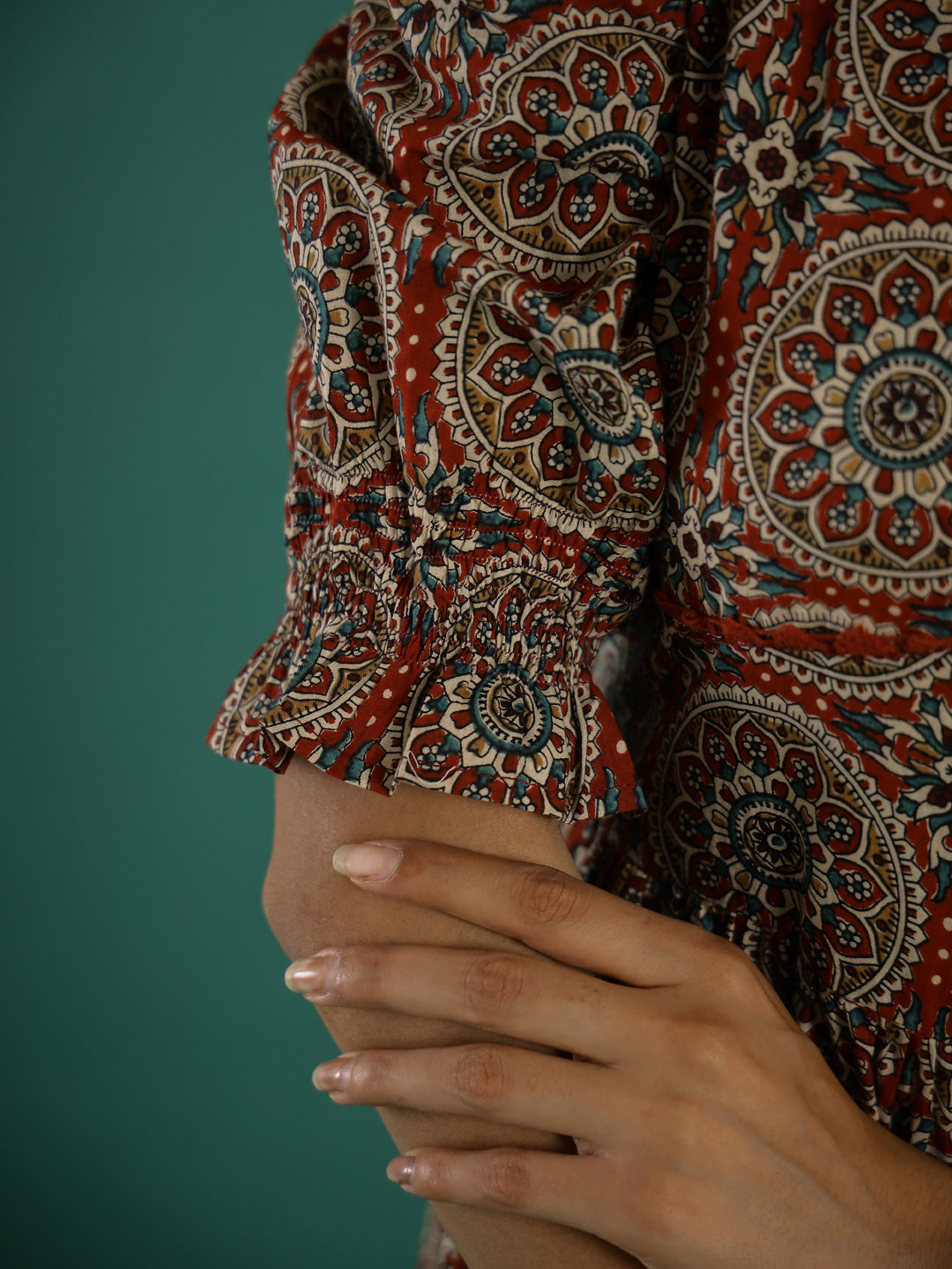 Cotton Floral Printed V-Neck Dress - SanskrutiHomes 