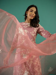 Floral Printed Thread Work Kurta Set for Women - SanskrutiHomes 