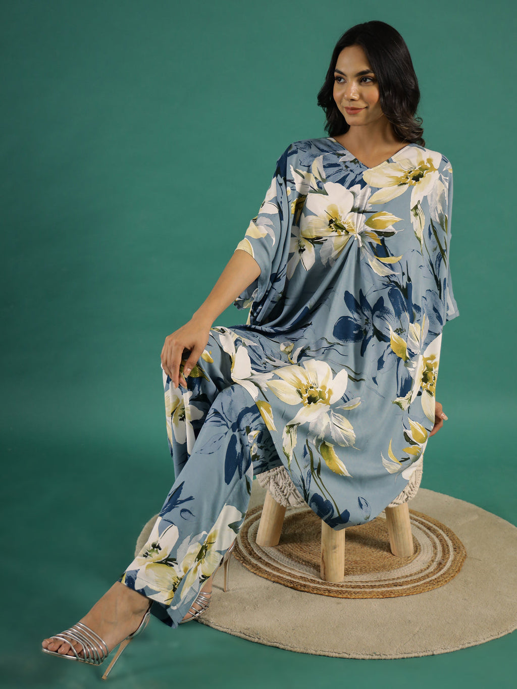 Flower Print Cotton Co-ord Set - SanskrutiHomes 