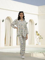 Floral Printed V-Neck Satin Loungewear Set - SanskrutiHomes 