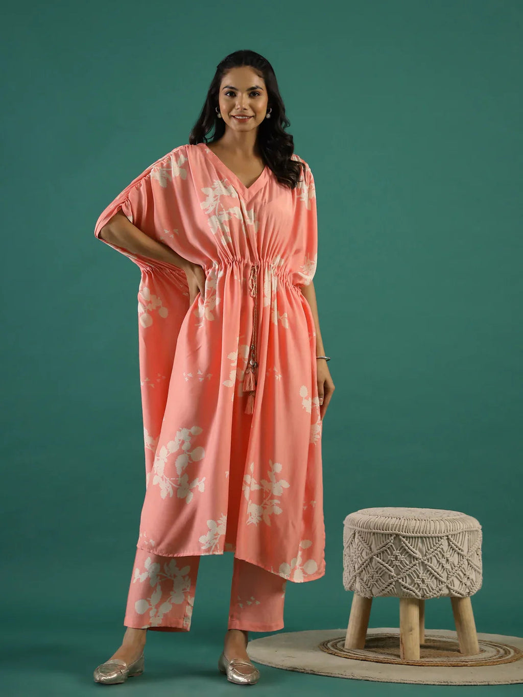 Floral Printed Cotton Kaftan coord Set Women - SanskrutiHomes 