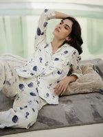 Shirt Collar Printed Satin Night Suit - SanskrutiHomes 