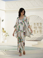 Set of 3 Floral Printed Satin Night Suit Set - SanskrutiHomes 