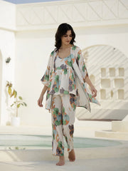 Set of 3 Floral Printed Satin Night Suit Set - SanskrutiHomes 