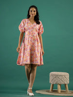 Floral Printed Cotton Ethnic Dress - SanskrutiHomes 