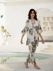 Set of 3 Floral Printed Satin Night Suit Set - SanskrutiHomes 