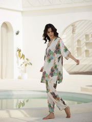 Set of 3 Floral Printed Satin Night Suit Set - SanskrutiHomes 