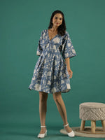 Floral Printed Cotton Ethnic Dress - SanskrutiHomes 