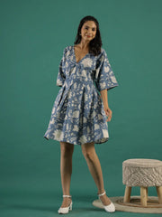 Floral Printed Cotton Ethnic Dress - SanskrutiHomes 