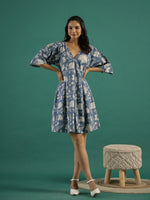 Floral Printed Cotton Ethnic Dress - SanskrutiHomes 