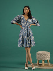 Floral Printed Cotton Ethnic Dress - SanskrutiHomes 