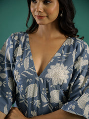 Floral Printed Cotton Ethnic Dress - SanskrutiHomes 