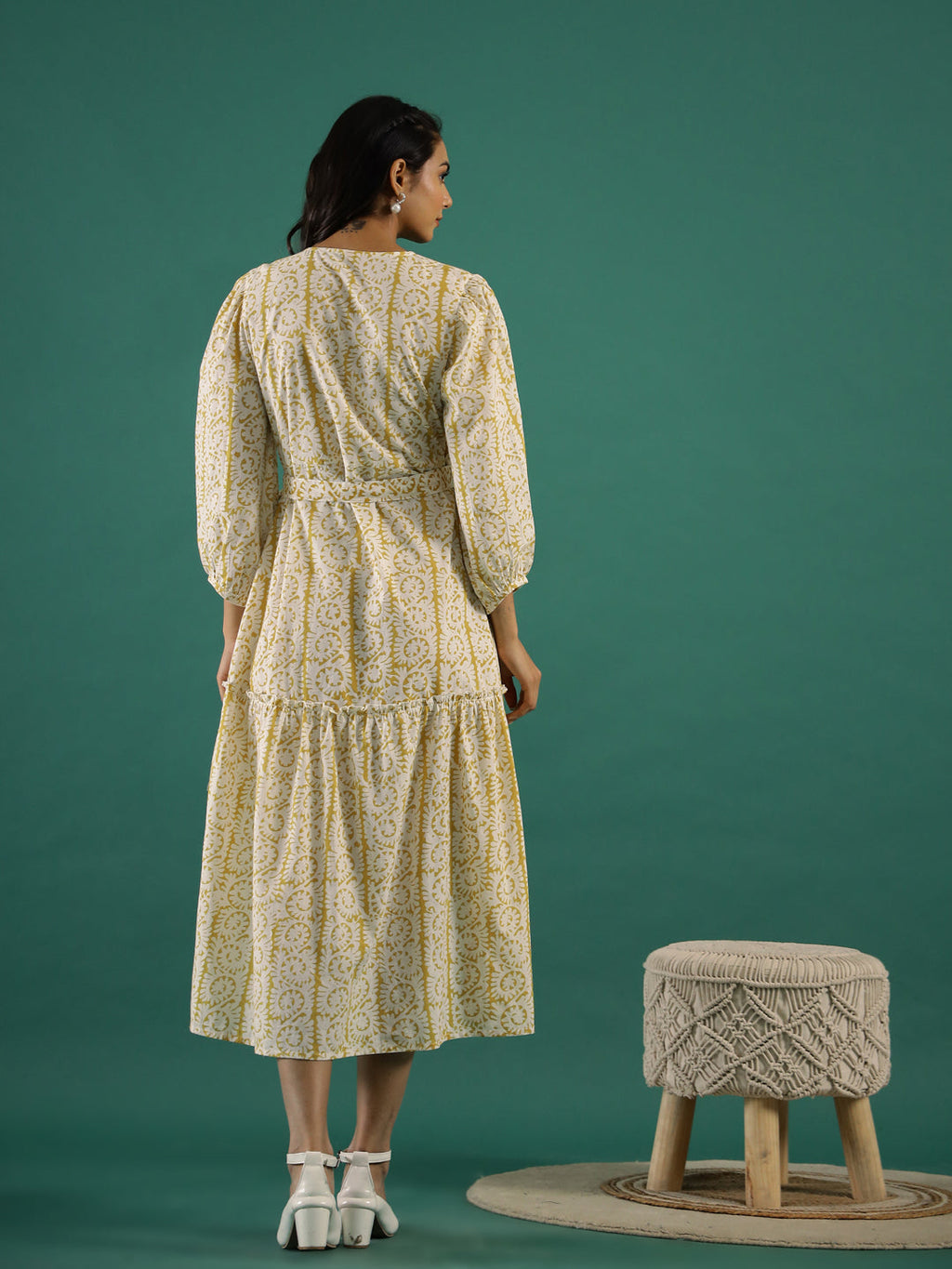 Printed Cotton Midi Ethnic Dress - SanskrutiHomes 