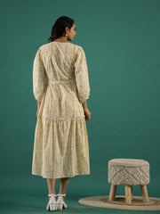 Printed Cotton Midi Ethnic Dress - SanskrutiHomes 
