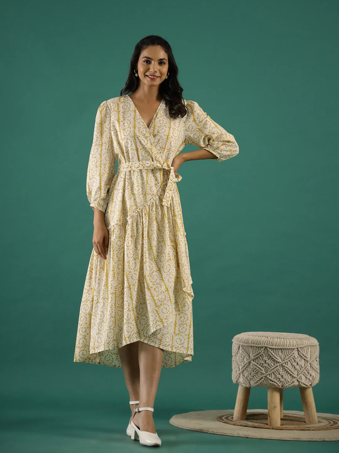 Printed Cotton Midi Ethnic Dress - SanskrutiHomes 