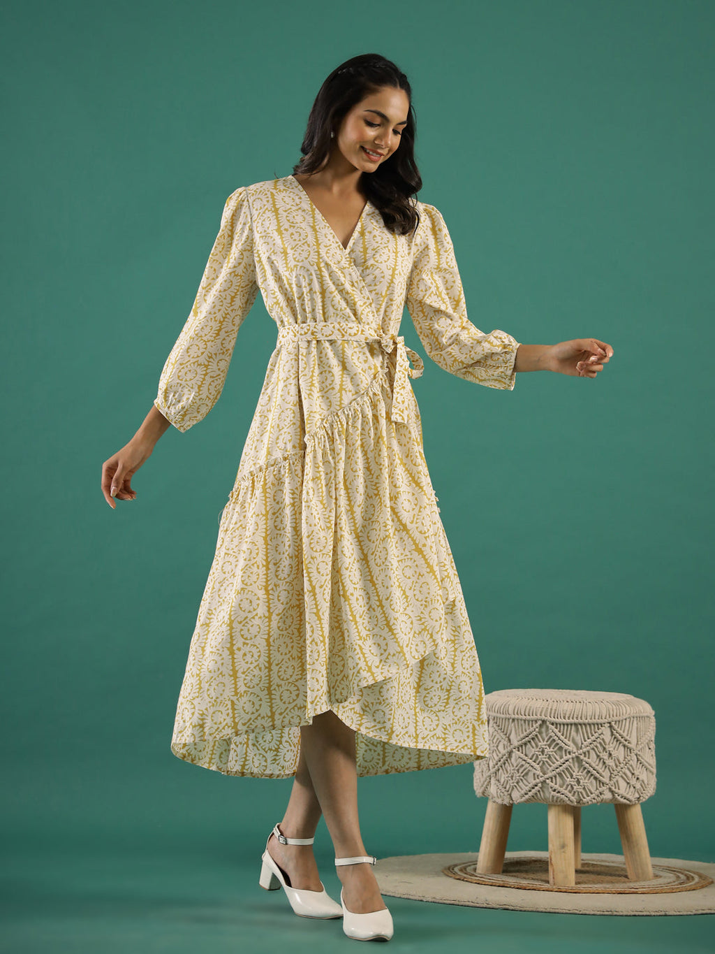 Printed Cotton Midi Ethnic Dress - SanskrutiHomes 