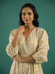 Printed Cotton Midi Ethnic Dress - SanskrutiHomes 