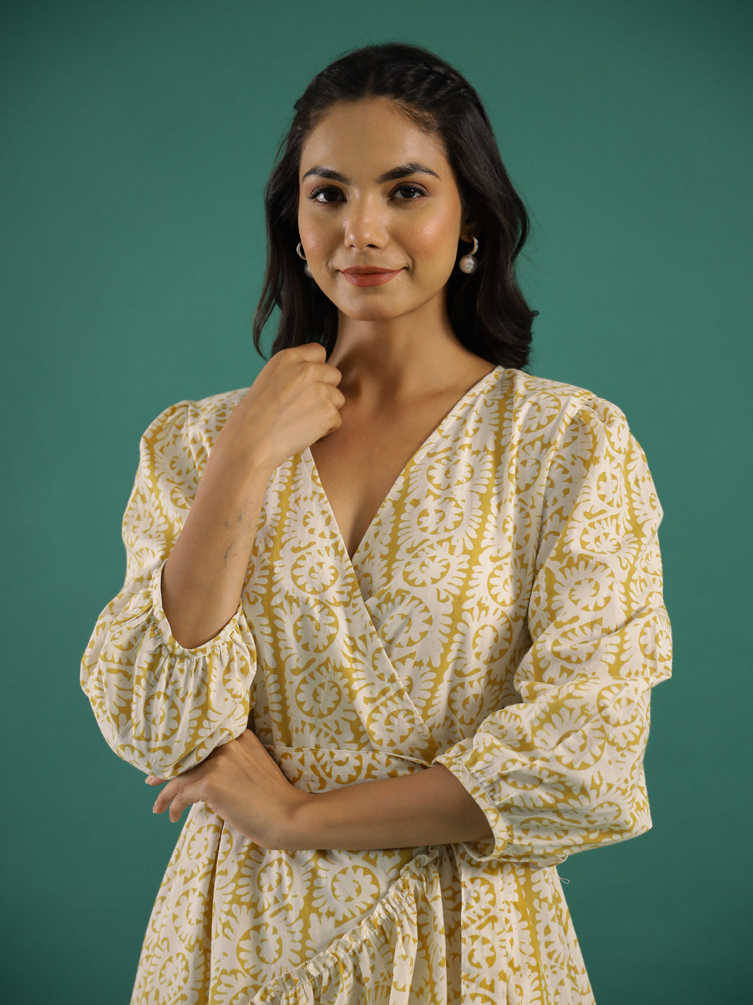 Printed Cotton Midi Ethnic Dress - SanskrutiHomes 