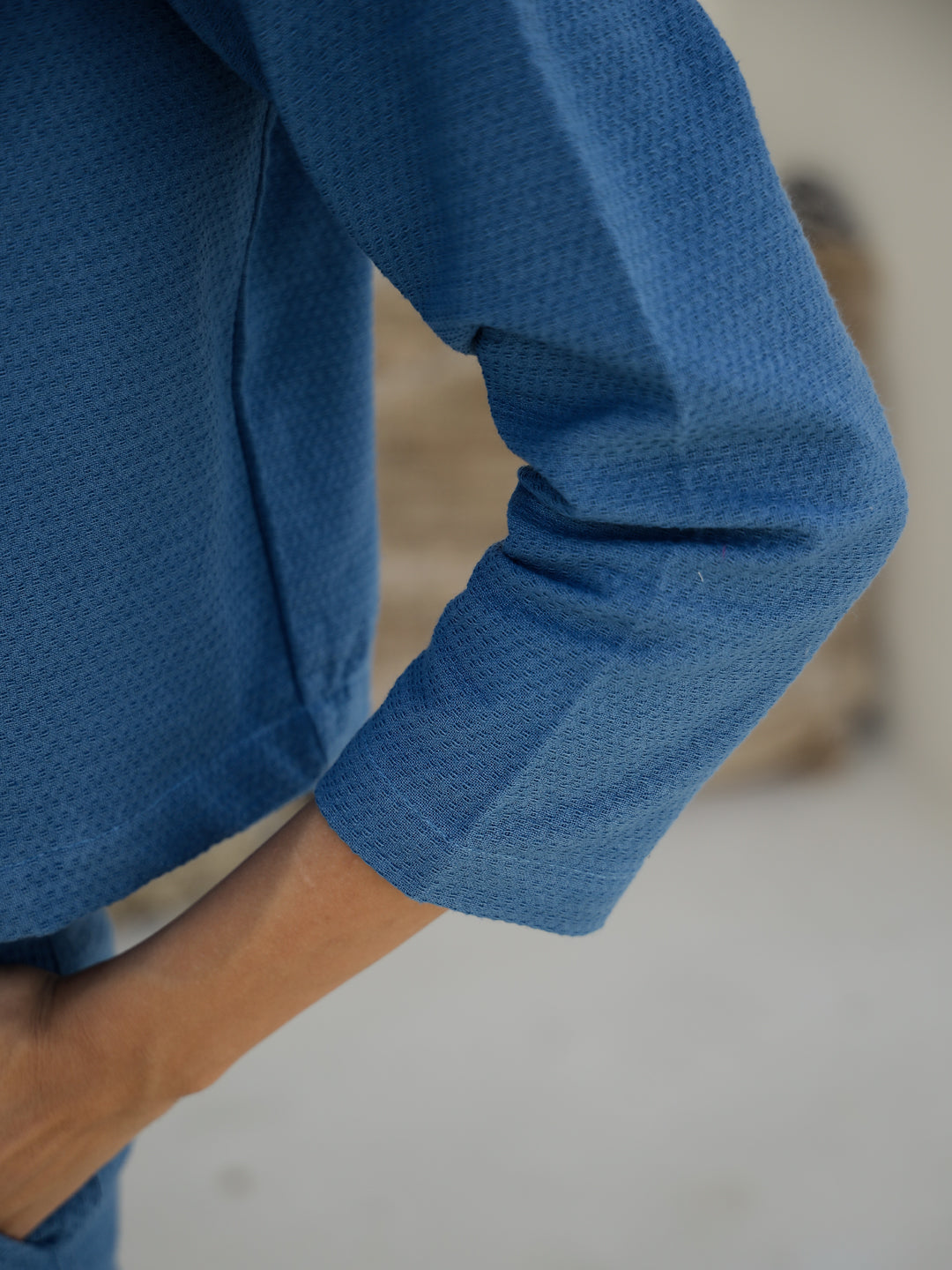 Set of 3 Blue Solid Print Co-ords Set - SanskrutiHomes 