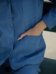 Blue Solid Print Jacket For Women