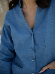 Blue Solid Print Jacket For Women