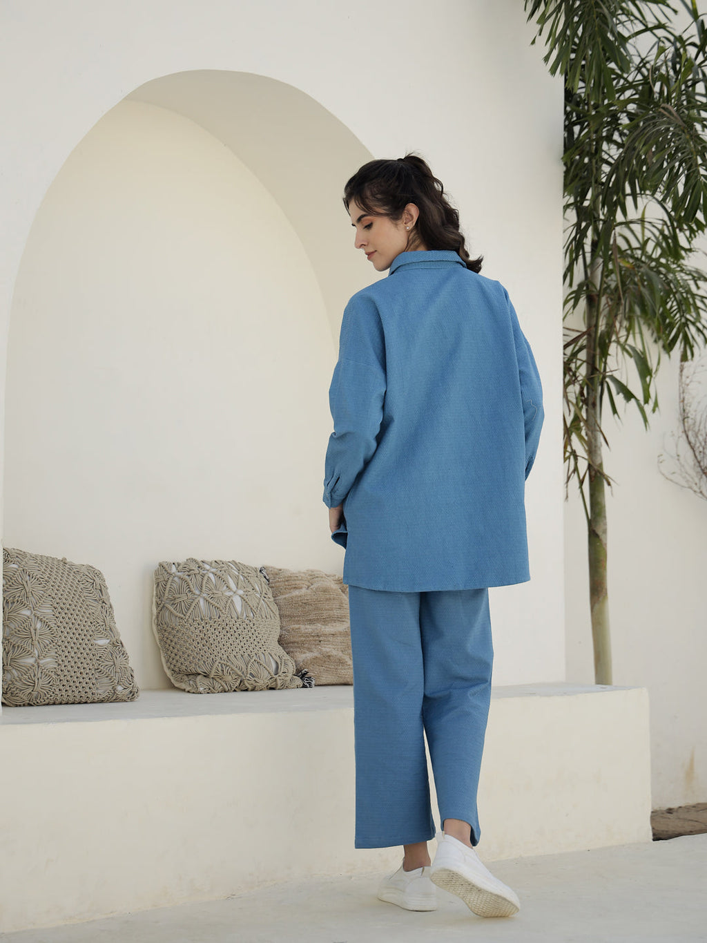 Blue Solid Print Co-ords Set for Women - SanskrutiHomes 