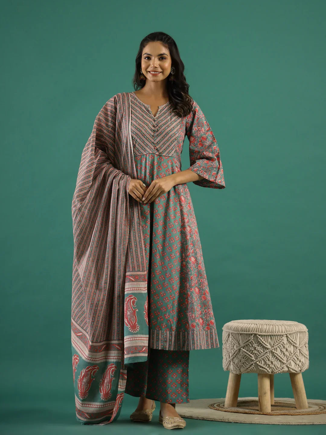 Set of 3 Flower Printed Kurta Set with Dupatta - SanskrutiHomes 