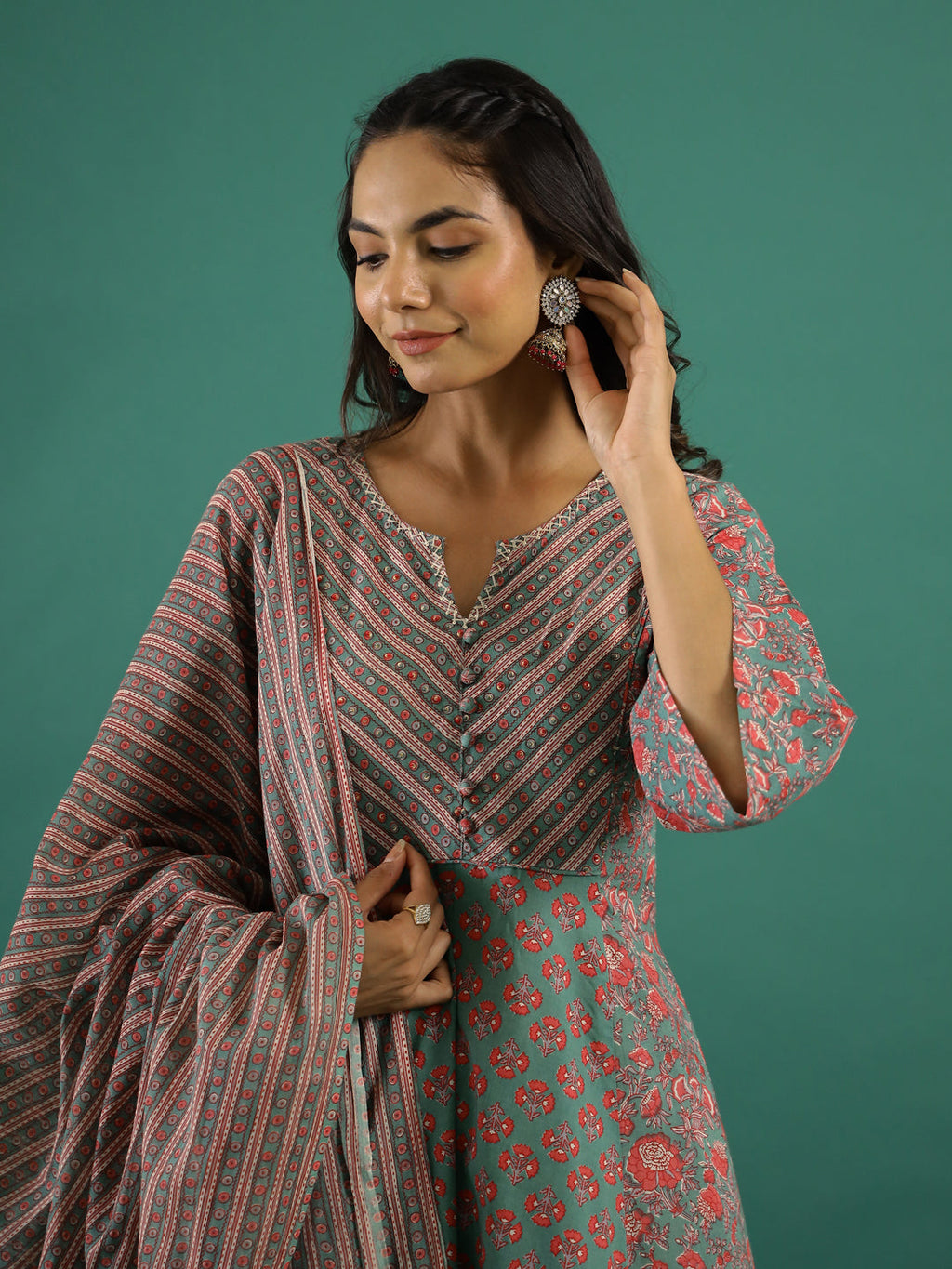 Set of 3 Flower Printed Kurta Set with Dupatta - SanskrutiHomes 