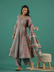 Set of 3 Flower Printed Kurta Set with Dupatta - SanskrutiHomes 