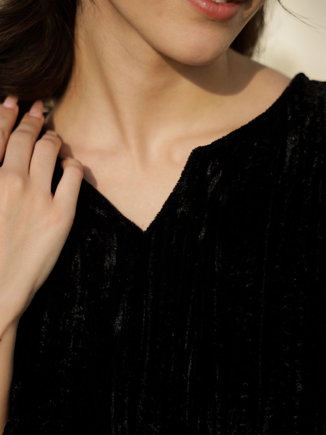 Black Crush Velvet Night Suit for Women - SanskrutiHomes 